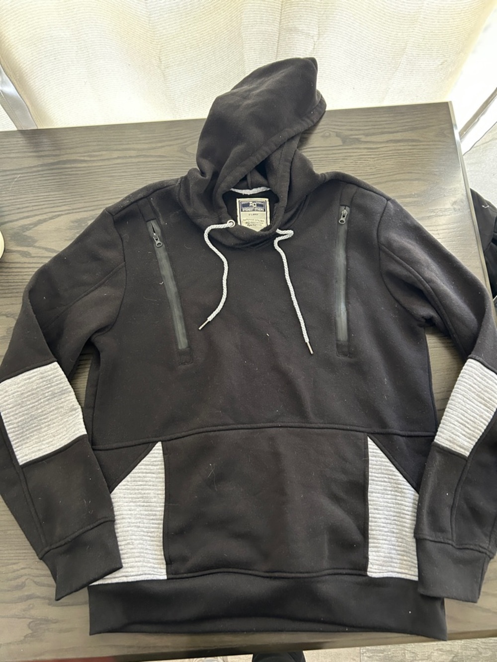 Men's Black Hooded Lightweight Shirt Jacket with Gray Accents